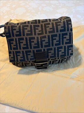 Fendi Monogram Messenger Bag in Navy and Beige